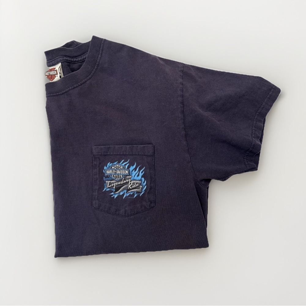 Harley-Davidson Vintage Graphic Pocket T-Shirt Navy Blue Mens Size Large